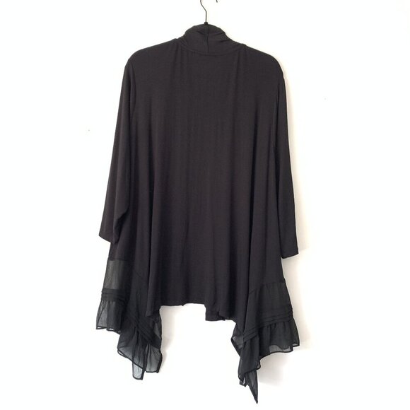 LOGO Lori Goldstein Black Size 3XP Cardigan Open Front Sheer Hem Asymmetrical - Picture 2 of 7